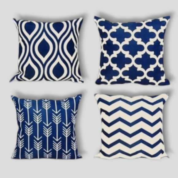 New Canvas Blue and Beige Pattern Pillow Covers pk of 4 ( 17×17") - Picture 1 of 8